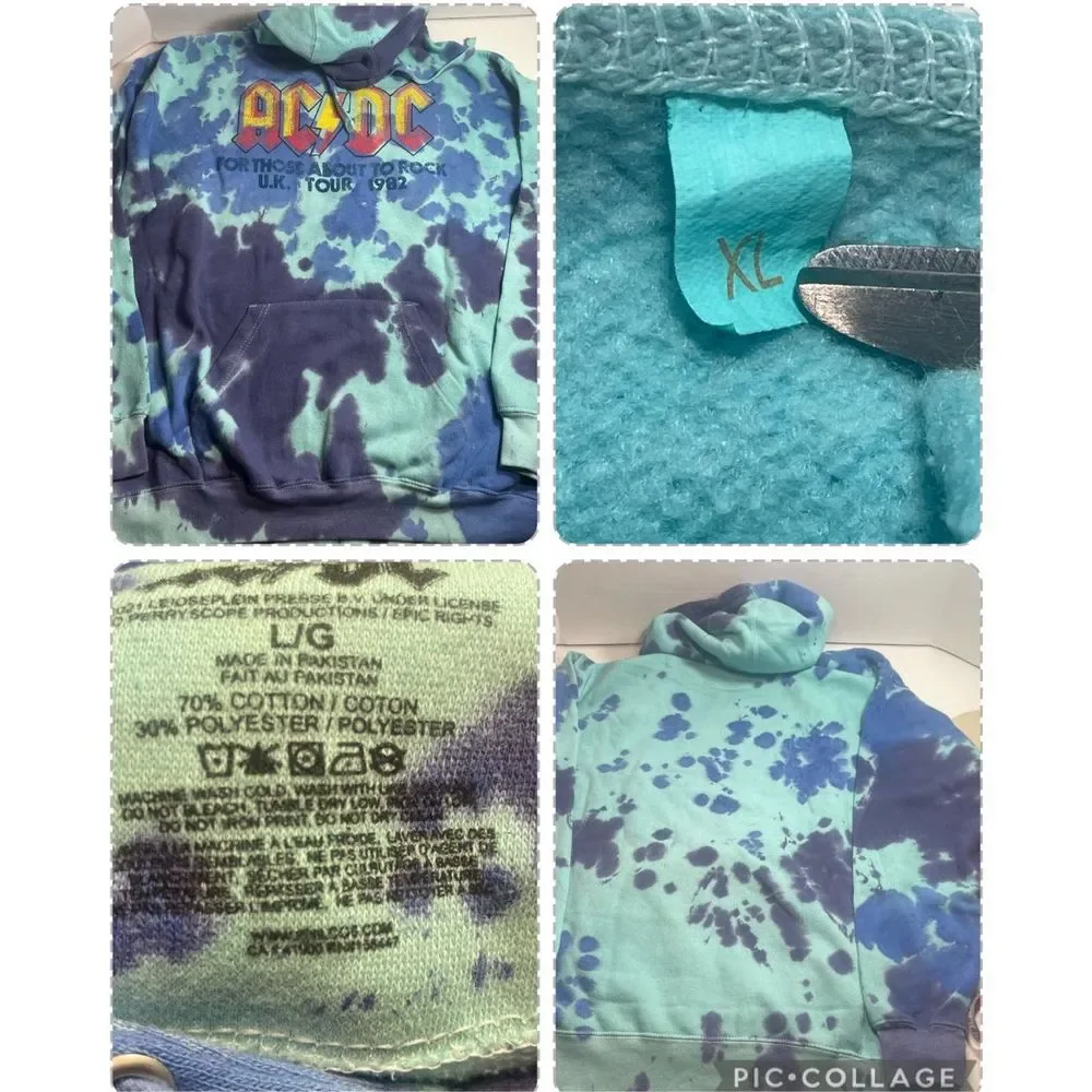 BNWT ACDC FOR THOSE ABOUT TO ROCK UK TOUR 1982 TIE DYE HOODIE MENS/UNISEX L/XL - Picture 13 of 16
